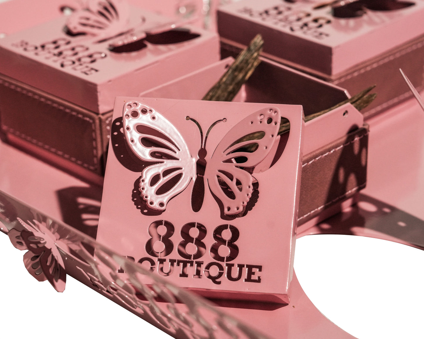 Tray set -Pink Metal & Leather Butterfly