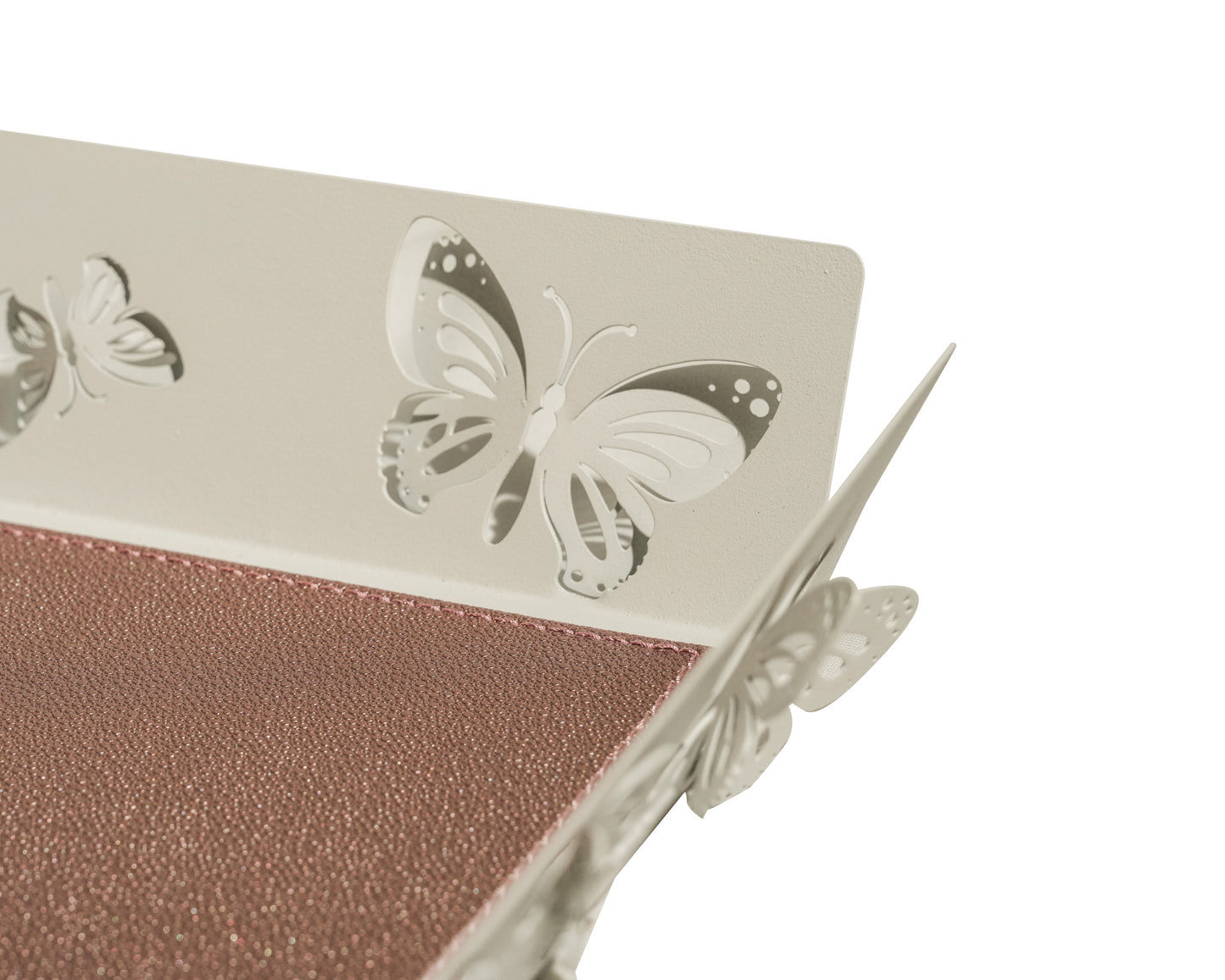 Tray  Set - Rose Gold Leather with White Metal Butterfly