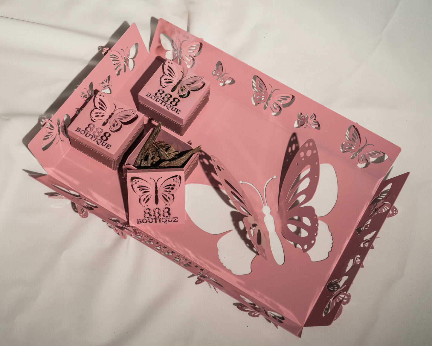 Tray set -Pink Metal & Leather Butterfly